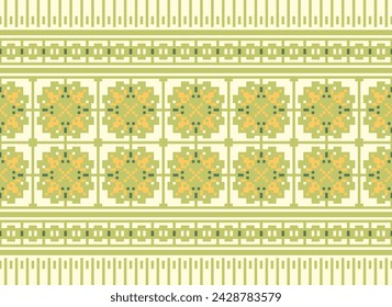 Ethnic Geometric Seamless Fabric Pattern Cross stitch.ikat Embroidery Oriental Pixel Pattern Cream Background. Abstract,vector,illustration. Texture,cross Stitch,scarf,decoration,motifs,wallpaper.