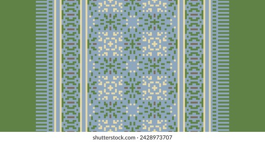 Ethnic Geometric Seamless Fabric Pattern Cross Stitch. Ikat Embroidery Oriental Pixel Pattern Cream Background. Abstract,vector,illustration. Texture,cross Stitch,scarf,decoration,motifs,wallpaper.