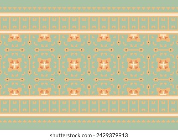 Ethnic Geometric Seamless Fabric Pattern Cross stitch.ikat Embroidery Oriental Pixel Pattern Cream Background. Abstract,vector,illustration. Texture,cross Stitch,scarf,decoration,motifs,wallpaper.
