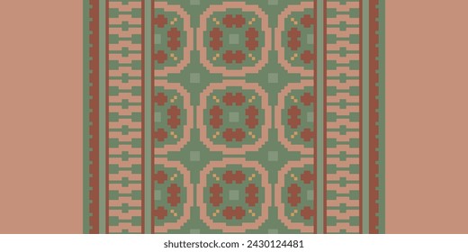 Ethnic Geometric Seamless Fabric Pattern Cross Stitch. Ikat Embroidery Oriental Pixel Pattern Cream Background. Abstract,vector,illustration. Texture,cross Stitch,scarf,decoration,motifs,wallpaper.