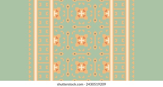 Patrón de tela sin costura geométrica étnica Punto de cruz. Ikat Bordado Oriental Pixel Patrón Crema De Fondo. Resumen, vector, ilustración. Textura, punto de cruz, bufanda, decoración, motivos, papel pintado.