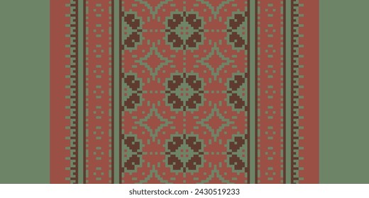 Ethnic Geometric Seamless Fabric Pattern Cross Stitch. Ikat Embroidery Oriental Pixel Pattern Cream Background. Abstract,vector,illustration. Texture,cross Stitch,scarf,decoration,motifs,wallpaper.