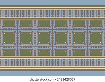 Ethnic Geometric Seamless Fabric Pattern Cross Stitch. Ikat Embroidery Oriental Pixel Pattern Cream Background. Abstract,vector,illustration. Texture,cross Stitch,scarf,decoration,motifs,wallpaper.