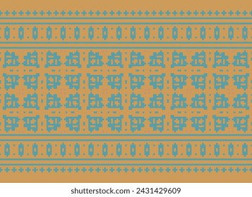 Ethnic Geometric Seamless Fabric Pattern Cross Stitch. Ikat Embroidery Oriental Pixel Pattern Cream Background. Abstract,vector,illustration. Texture,cross Stitch,scarf,decoration,motifs,wallpaper.