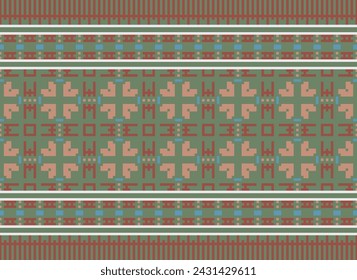 Ethnic Geometric Seamless Fabric Pattern Cross Stitch. Ikat Embroidery Oriental Pixel Pattern Cream Background. Abstract,vector,illustration. Texture,cross Stitch,scarf,decoration,motifs,wallpaper.
