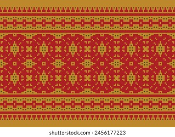 Patrón de tela sin costura geométrica étnica Punto de cruz.ikat bordado Oriental Pixel patrón de fondo marrón. Abstractas,Vector,ilustración. Textura, punto de cruz, bufanda, decoración, alfombra