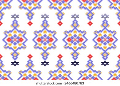 Ethnische geometrische nahtlose Stoffmuster Cross Stitch.Ikat Stickerei orientalische Pixel-Muster. Textur, Kreuzstich, Schal, Dekoration, Teppich Bildschirmhintergrund.