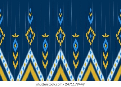 Ethnic geometric seamless fabric pattern Cross Stitch.Ikat embroidery oriental Pixel pattern black background. Abstract,vector,illustration. Texture,Cross Stitch,frame,decoration,motifs,wallpaper.