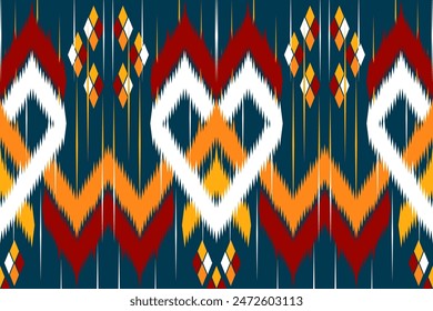 Ethnic geometric seamless fabric pattern Cross Stitch.Ikat embroidery oriental Pixel pattern black background. Abstract,vector,illustration. Texture,Cross Stitch,frame,decoration,motifs,wallpaper.