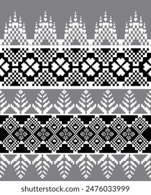 Ethnic geometric seamless fabric pattern Cross Stitch embroidery oriental Pixel pattern Detailed Vector Illustration for Textile Print Design CrossStitch,frame,decoration,motifs,wallpaper.