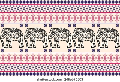 Ethnic geometric seamless fabric pattern Cross Stitch.Ikat embroidery. Abstract,vector,illustration. Texture,Cross Stitch,frame,decor,motifs,wallpaper.