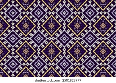 Ethnic geometric seamless fabric pattern ,Cross Stitch ,Pixel pattern embroidery oriental ,Decoration ,Background ,Vector ,Abstract ,illustration ,Texture ,Carpet ,Wallpaper ,Cross stitch ,ethnic 