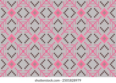 Ethnic geometric seamless fabric pattern ,Cross Stitch ,Pixel pattern embroidery oriental ,Decoration ,Background ,Vector ,Abstract ,illustration ,Texture ,Carpet ,Wallpaper ,Cross stitch ,ethnic 