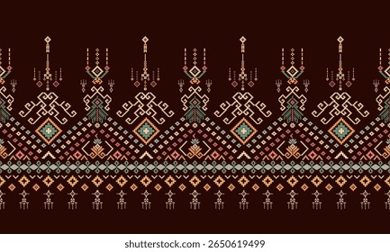 Motif de tissu sans couture géométrique ethnique Broderie point de croix Motif de pixel oriental Illustration vectorielle détaillée pour motif de motifs de décoration de cadre de point de croix de conception d'impression textile fond d'écran.