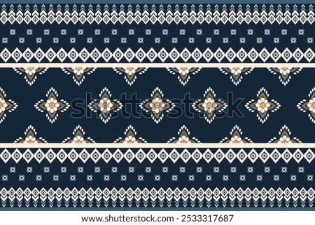Ethnic geometric seamless fabric pattern. Ikat embroidery oriental Pixel pattern cream background. Abstract,vector,illustration. Texture,Cross Stitch,scarf,decoration,motifs,wallpaper.