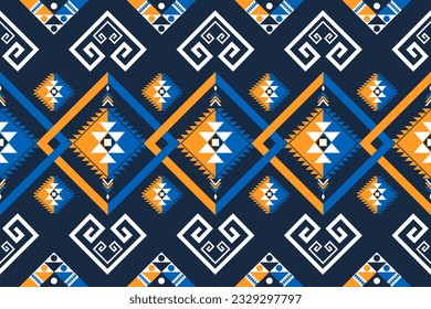 ethnic geometric seamless pattern. Geometric dark blue background. Design for fabric, clothes, decorative paper, wrapping, embroidery, illustration, vector, batik pattern, ethnic pattern