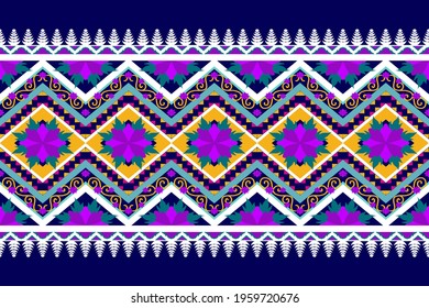 Ethnic geometric seamless pattern design.  Ikat native tribal boho aztec fabric carpet mandalas african american chevron textile wallpaper.  Flowers vector illustration background. 