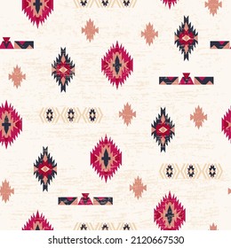 Ethnic geometric seamless pattern. Folk art, Aztec style. Red, brown, grey color. Fabric design, carpet, ornament, vector