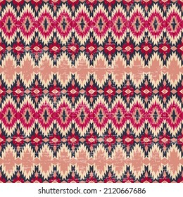 Ethnic geometric seamless pattern. Folk art, Aztec style. Red, brown, grey color. Fabric design, carpet, ornament, vector