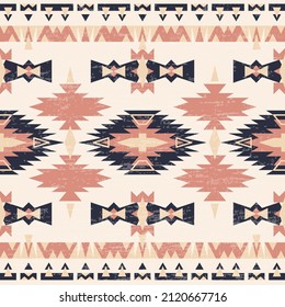 Ethnic geometric seamless pattern. Folk art, Aztec style. Red, brown, grey color. Fabric design, carpet, ornament, vector