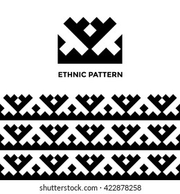 Ethnic geometric seamless pattern. Khanty deer antlers ornament. Authentic indigenous peoples of the north square ornament.