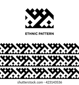 Ethnic geometric seamless pattern. Khanty deer antlers ornament. Authentic indigenous peoples of the north square ornament. Pattern in swatches.