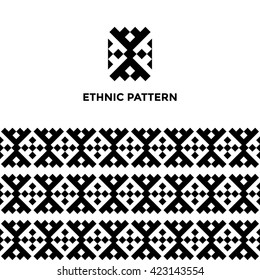 Ethnic geometric seamless pattern. Khanty deer antlers ornament. Authentic indigenous peoples of the north square ornament. Pattern in swatches.