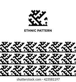 Ethnic geometric seamless pattern. Khanty deer antlers ornament. Authentic indigenous peoples of the north square ornament. Pattern in swatches.