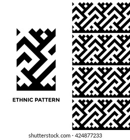 Ethnic geometric seamless pattern. Khanty deer antlers ornament. Authentic indigenous peoples of the north square ornament. Pattern in swatches.