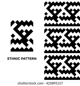 Ethnic geometric seamless pattern. Khanty deer antlers ornament. Authentic indigenous peoples of the north square ornament. Pattern in swatches.