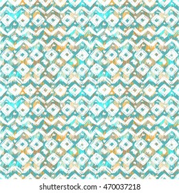 Ethnic geometric seamless pattern. The pastel structure of traditional folk bands, diamonds, triangles and zigzags, painted by hand.