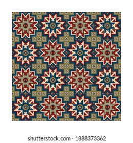 Ethnic geometric seamless pattern with star motif. Northeast Caucasian pattern. Sample is included in swatches panel.