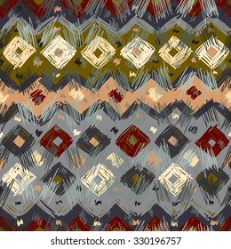 Ethnic geometric seamless pattern. The structure of the traditional folk forms, painted by hand. Background for design, packaging, wallpaper, fabrics, textiles.