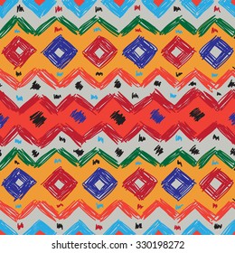 Ethnic geometric seamless pattern. The structure of the traditional folk forms, painted by hand. Background for design, packaging, wallpaper, fabrics, textiles.