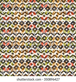 Ethnic geometric seamless pattern. The structure of the traditional folk forms, painted by hand. For the design and decoration background, wallpaper, packaging, fabrics, textiles.