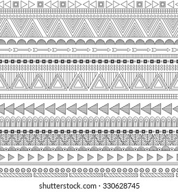 Ethnic geometric seamless pattern Tribal black and white vector background.