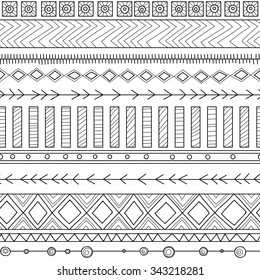 Ethnic geometric seamless pattern Tribal black and white vector background.