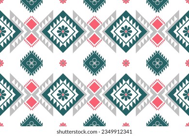 ethnisches, nahtloses Muster. Geometrischer weißer Hintergrund. Design für Gewebe, Kleidung, Dekorpapier, Umhüllung, Textilien, Stickereien, Illustration, Vektorgrafik