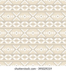 Ethnic geometric seamless patterns with stripes, rhombus and triangles in Beige and White. Perfect for wallpaper, pattern fills, web page background, textile, greeting card. Vector illustration 