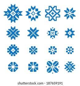 ethnic geometric signs set. collections of blue and white geometric designs. vector illustration. 