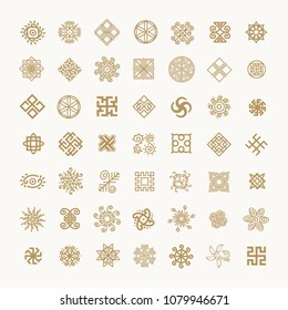 Ethnic geometric signs set. Set of icons with Slavic pagan symbols for your design