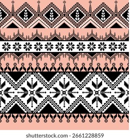 Ethnic geometric square fabric pattern embroidery design, pixel pattern