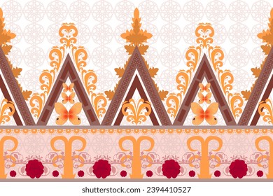 Ethnic geometric traditional border element decoration pattern. Native motif handmade beautiful chevron seamless border pattern. Design for fabric, embroidery, clothing, wallpaper, illustration