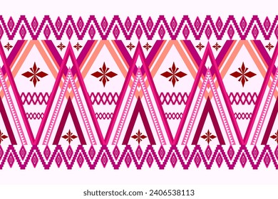 Ethnic geometric traditions pattern. Pink geometry embroidery border elements. Perfect design for texture, textile, fabric, clothing, decoration, illustration, printing, wallpaper, paper texture