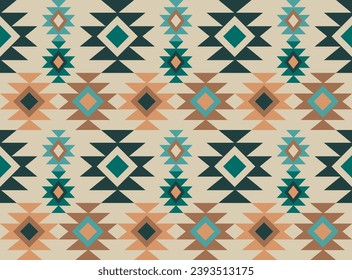 Ethnic geometric vector seamless pattern. Traditional aztec navajo ornament in blue, beige colors.