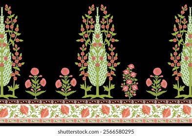 Ethnic geometrical border ornaments combining floral elements with symmetrical layouts for branding, digital prints, wallpapers, gift wraps, and backgrounds.