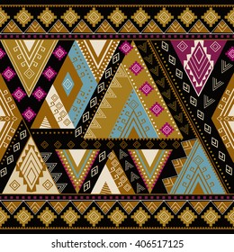 Ethnic geometrical pattern, tribal seamless, aztec pattern, mexico style, bohemian native print, triangle ornament, for wrapping, wallpaper, fabric