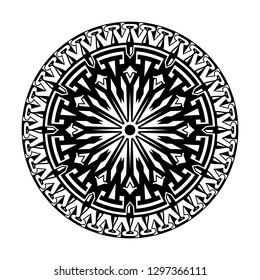 Ethnic geometrical pattern. Vector stylized image of a star. Sketch of a tattoo. European style. Circular ornament. Black tribal tattoo. Vector illustration.