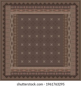 Ethnic geometry scarf pattern on brown. Hijab motif design
