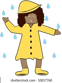 ethnic girl in rain coat playing in the rain - vector